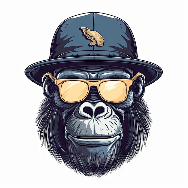 Fantastico gorilla in streetwear con occhiali da sole e cappello