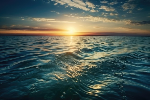 Fantastico paesaggio marino con increspature Sul tramonto ai generativo