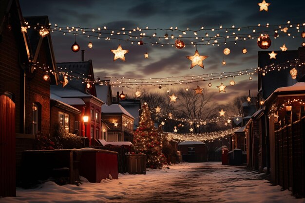 Fantastico panorama di paesaggio invernale con casa in cielo stellato innevato con via lattea e neve coperta