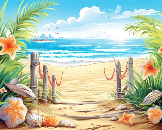 Fantastico sfondo dell'illustrazione della spiaggia estiva opere d'arte della spiaggia estiva