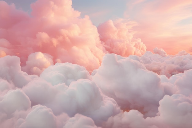 Fantastico sfondo di nuvola rosa sognante Rendering 3D Nuvole bianche e rosa fluffate Generato da AI
