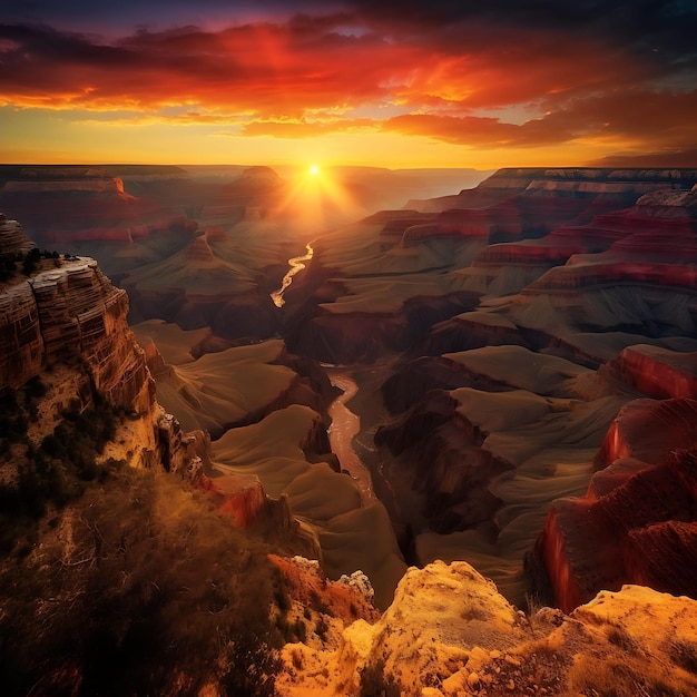 Fantastico tramonto sul Parco Nazionale del Grand Canyon, Arizona, USA