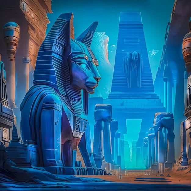 Fantasy antica civiltà dell'Egitto in colori al neon