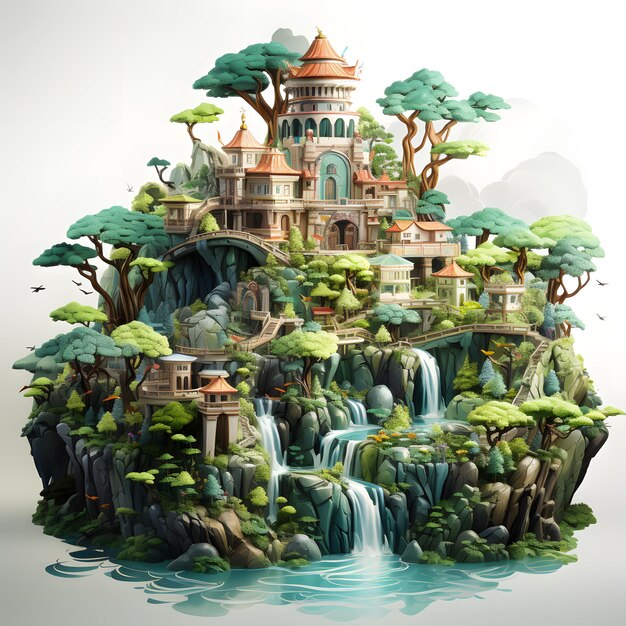 Fantasy Castle Island illustrazione Paese delle meraviglie