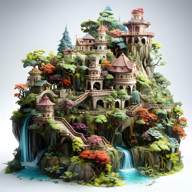 Fantasy Castle Island illustrazione Paese delle meraviglie