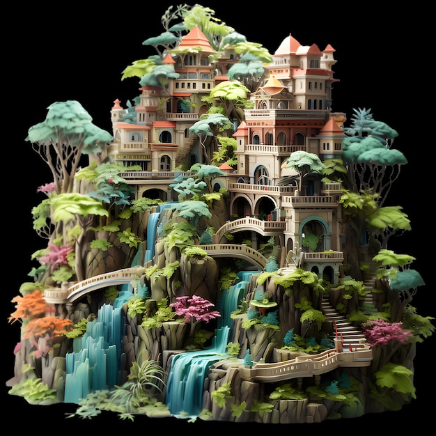Fantasy Castle Tropical Island Wonderland Stili fata Sfondo trasparente