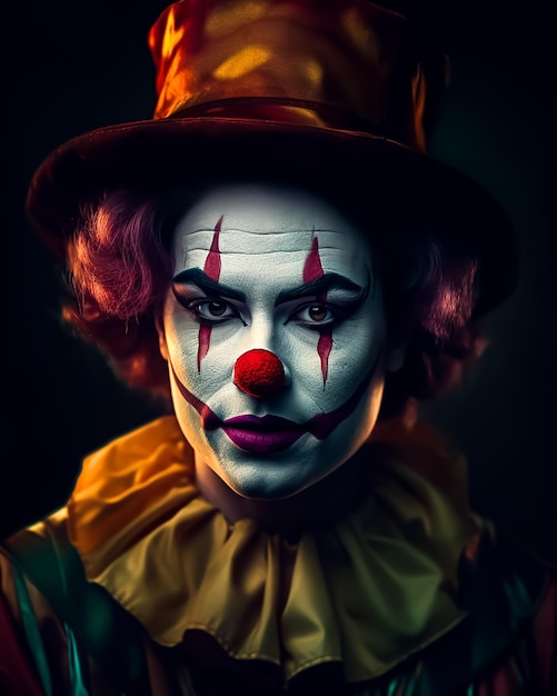 Fantasy Clown in pieno trucco colorato e costumi colorati classici
