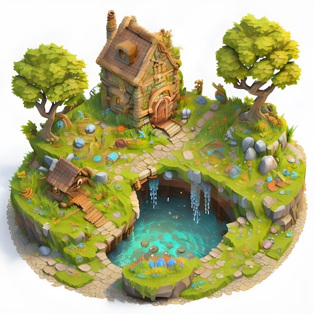 Fantasy Cottage Village Stylized Collezione di risorse di gioco