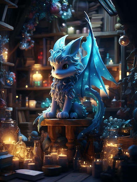 Fantasy Gaming Haven Teal Color Theme Dragon Figurines Fanta Creative Live Stream Idea di sfondo