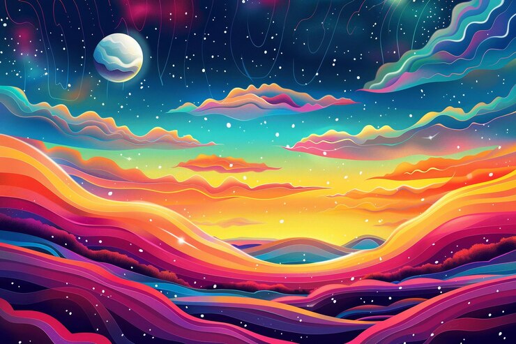 Fantasy illustration of a colorful landscape
