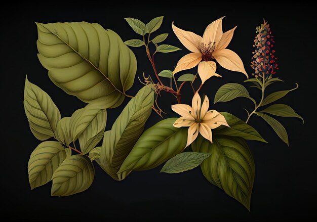 Fantasy InExistent Plant Haritakilike Botanical Illustration Illustrazione astratta dell'intelligenza artificiale generativa