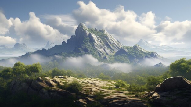 Fantasy Mountain Landscape Meticoloso pennello in stile motore irreale
