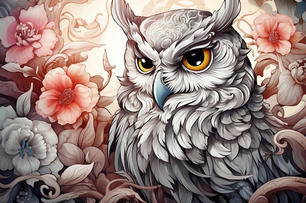 Fantasy Owl Art ispira con le vibrazioni mistiche Edizione carta da parati Generativa AI