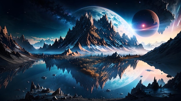 Fantasy pianeta paesaggio con incredibile sfondo chiaro IA generativa