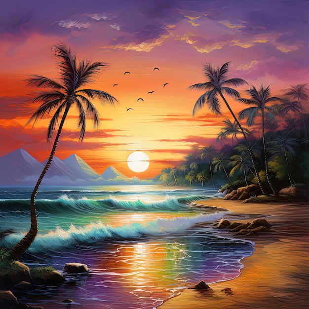 Fantasy seascape neon al tramonto