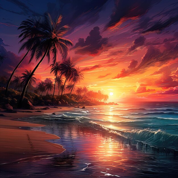 Fantasy seascape neon al tramonto