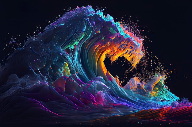 Fantasy seascape neon colora luci magiche sull'acqua Generative AIx9