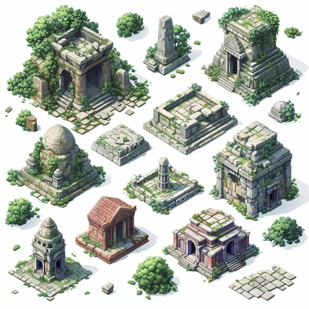 Fantasy Temple Games Assets Costruzione e ambiente Sprite Sheet