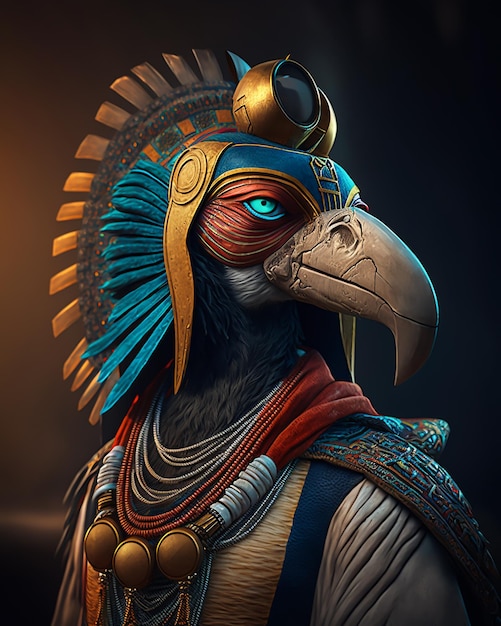 Faraone egiziano Horus dio guerriero in costumi e accessori reali