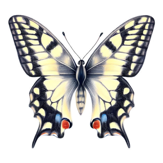 Farfalla a coda di rondine isolata su uno sfondo bianco