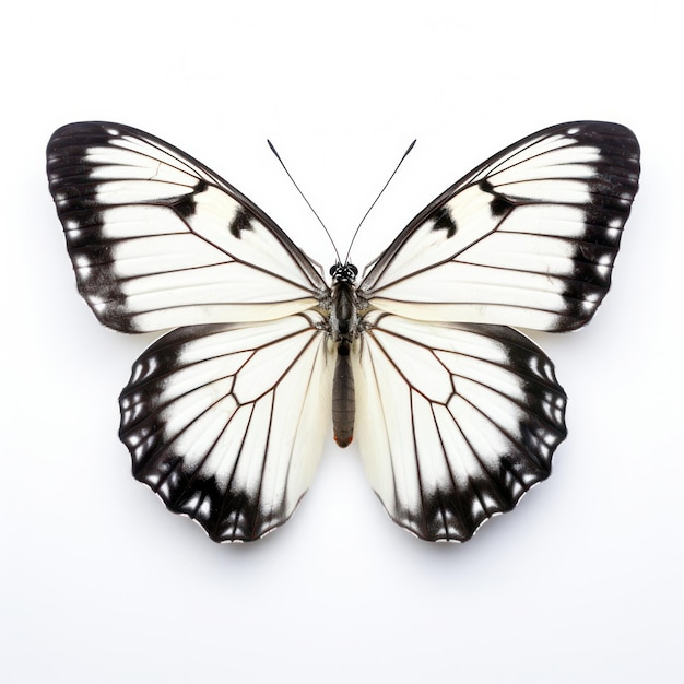 Farfalla bianca brillante isolata su uno sfondo bianco pulito