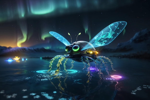 Farfalla bioluminescente creatura magica nelle acque