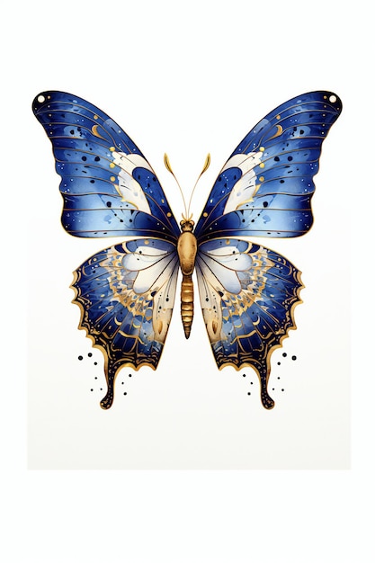 Farfalla blu reale farfalla elegante e fiori illustrazioni