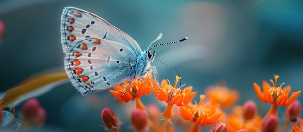 Farfalla blu sul fiore d'arancia