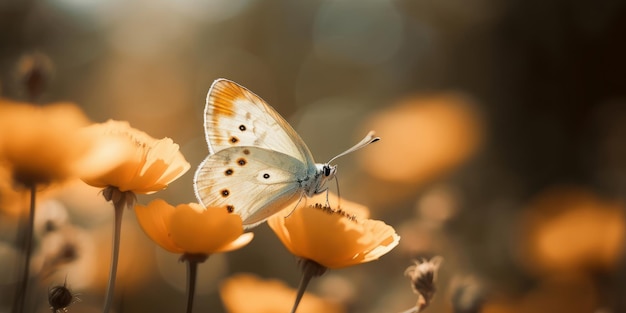 Farfalla che beve tra fiori colorati