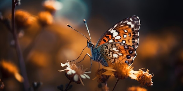 Farfalla che beve tra fiori colorati