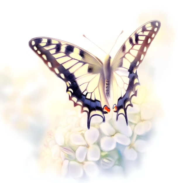 Farfalla coda di rondine su uno stile di disegno fiore isolato su uno sfondo bianco