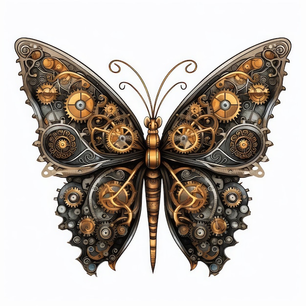 farfalla colorata fantastico design steampunk acquerello futuristico