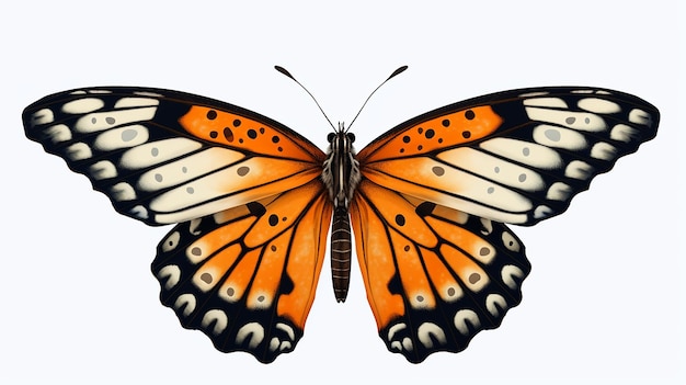 farfalla con ali bianche e nere arancioni isolate sullo sfondo