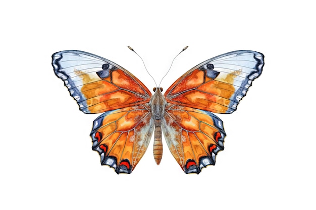 Farfalla con ali colorate isolata su bianco IA generativa