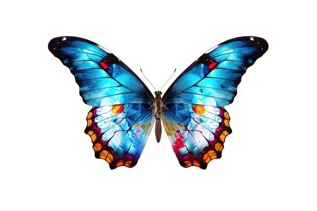 Farfalla con ali colorate isolata su bianco IA generativa