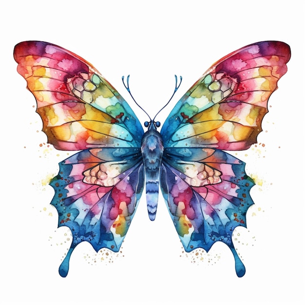 Farfalla con ali colorate su sfondo bianco ai generativa