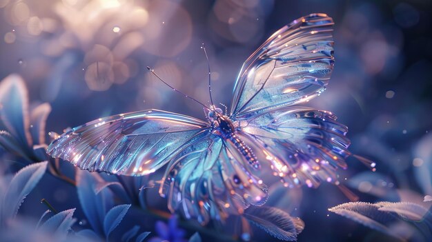 Farfalla con base leggera e schiuma resa in stile cinema4d sognante e romantico Ray Tracing Ice