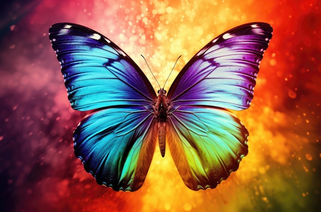 Farfalla con uno sfondo arcobaleno