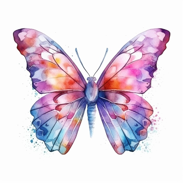 Farfalla dell'acquerello su sfondo bianco.