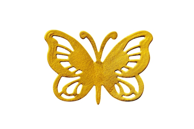Farfalla di carta dorata isolata su sfondo bianco vista dall'alto Insetti farfalla di carta come elemento di design