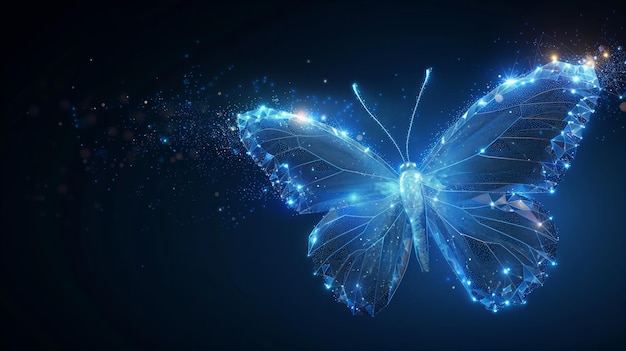 Farfalla digitale luminosa sullo sfondo buio