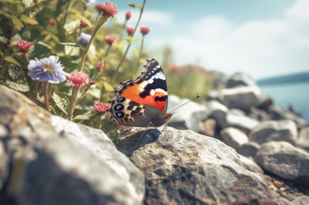 Farfalla fiori pietra Genera AI