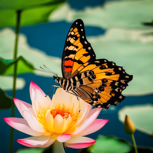 Farfalla Poggiata Su Un Fiore Di Loto