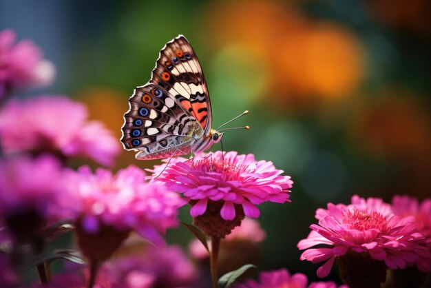 Farfalla su un fiore rosa