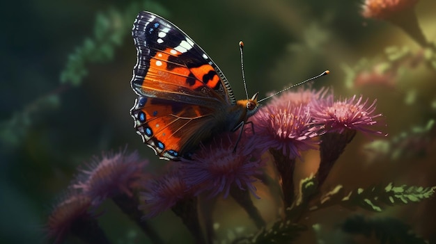 Farfalla sul fiore di camomilla closeupgenerative ai