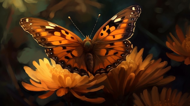 Farfalla sul fiore di camomilla closeupgenerative ai