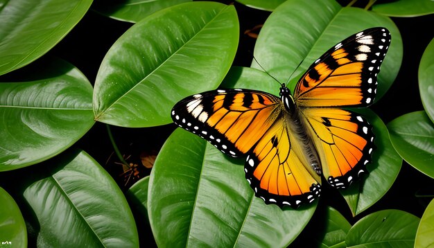 Farfalla sulla foglia verde con spazio di copia utilizzando come sfondo o il concetto di natura carta da parati