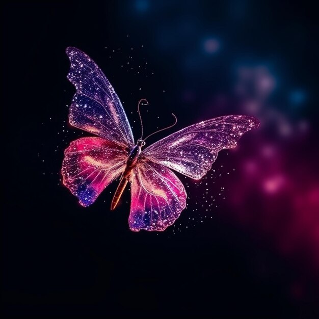 farfalla viola con ali scintillanti che vola nell'aria generativa ai