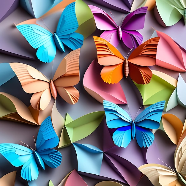 Farfalle colorate astratte di carta piegata Molla di scultura di carta origami