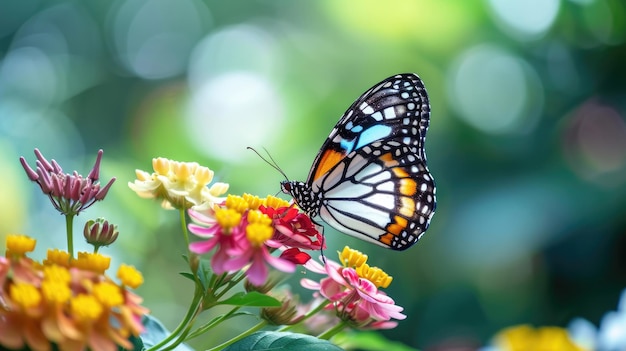 Farfalle con motivi intricati su fiori vivaci sfondo naturale